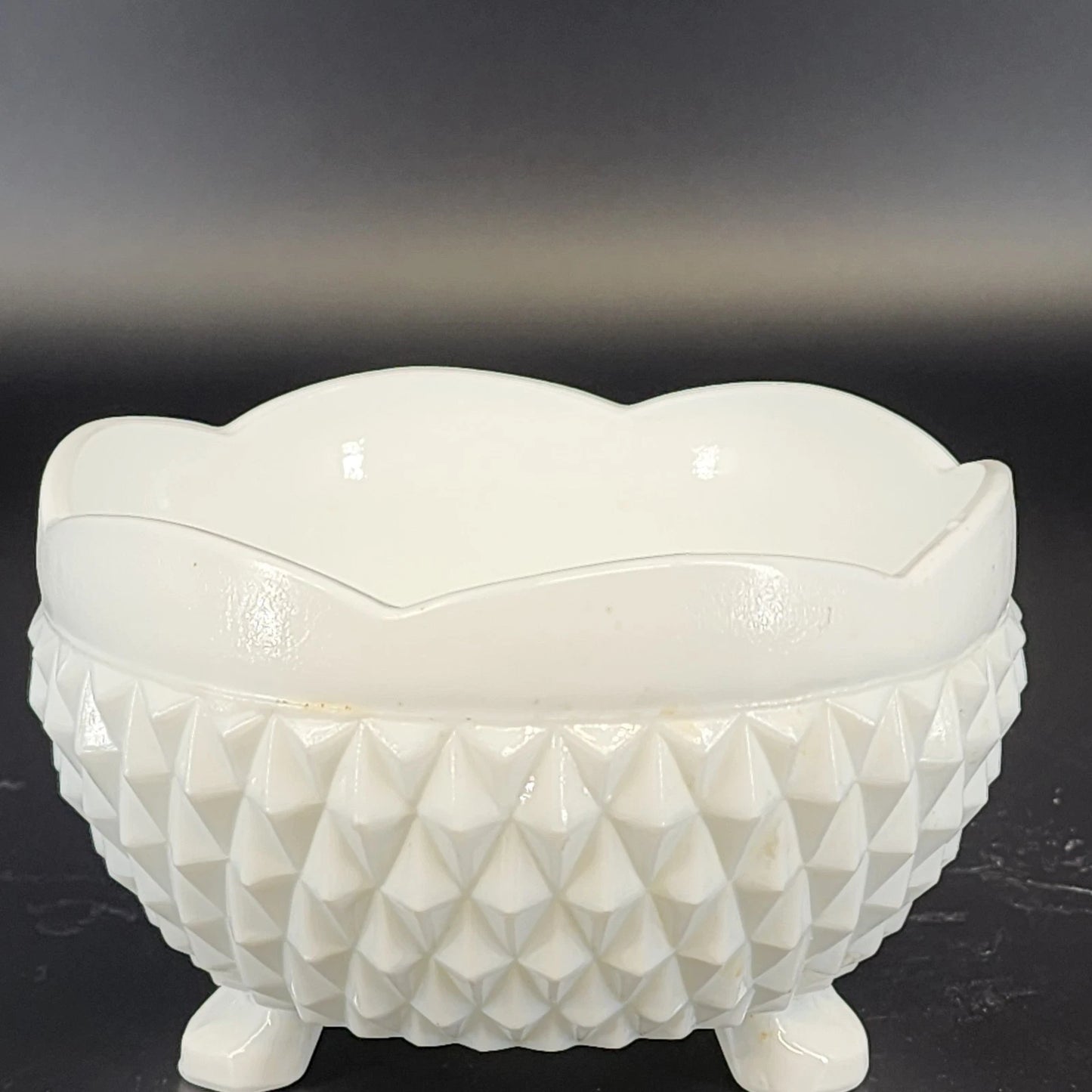 Vintage Indiana Milk Glass Diamond Point Candy Dish Footed Bowl