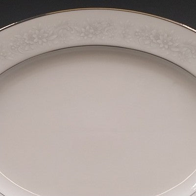 Noritake Cumberland Oval Serving Platter 11" White Flower Platinum Vintage Japan