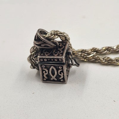 Silver Tone Rope Chain with Prayer Box Cross Design Charm Pendant 12" Necklace
