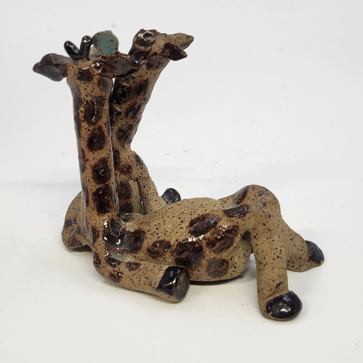Studio Pottery Giraffe Pair Figurine Brown Speckled 4" Artist Marked