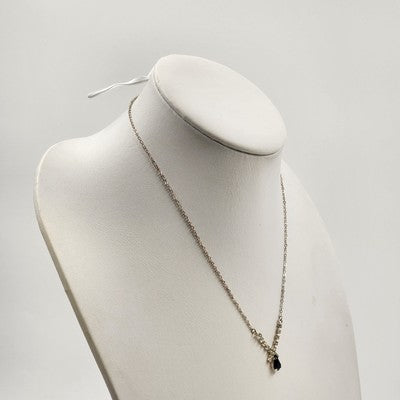 Silver Tone Chain with Rhinestones & Black Onyx Teardrop Stone 9" Long Necklace
