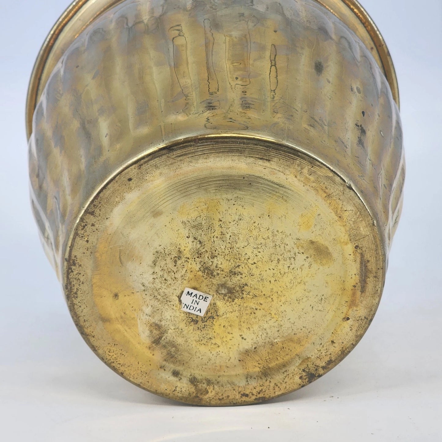 Brass Planter Pot Ribbed Bowl India 8.5"d Indoor Outdoor Plant Holder Decor Vtg