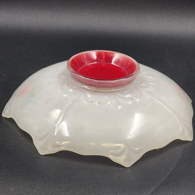 Indiana Glass White Footed Bowl Red Tulips Ruffled Edge Vintage