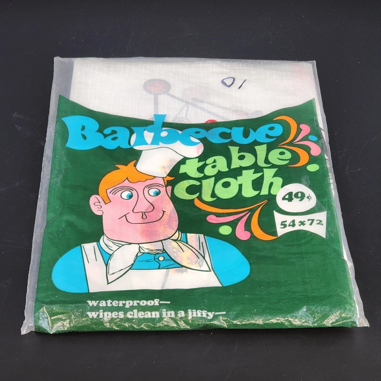 Barbecue Tablecloth 54x72 White Waterproof Plastic Wipe Clean Picnic NOS Vintage