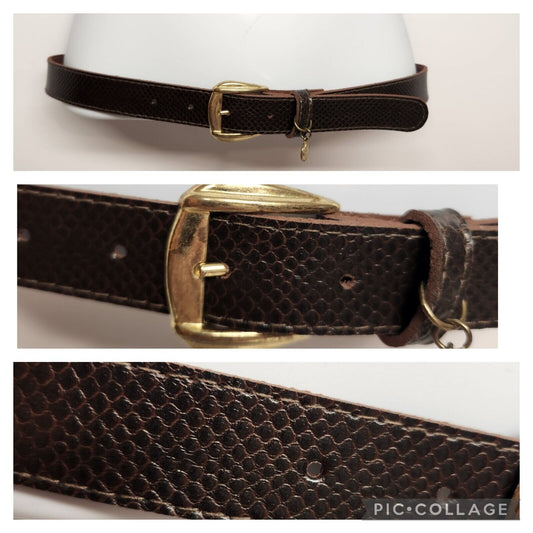 Woman's Size 03 Brown Belt With Snakeskin Pattern And a Gold Plated Buckle 35"