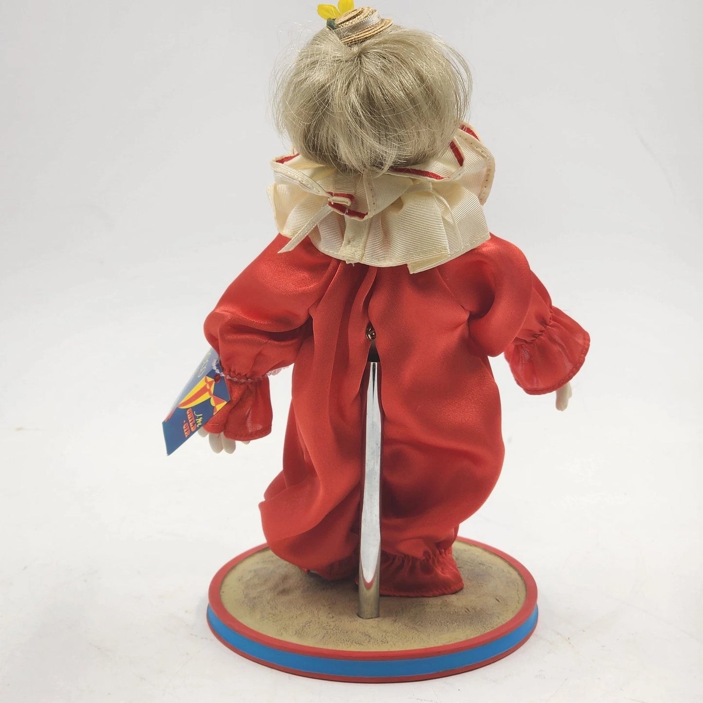 Tommy The Clown 11 Inch Porcelain Doll Blonde Hair with Ceramic Stand