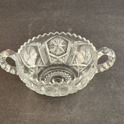 Imperial Mogul 612 Pattern Two Handled Bowl 4½" Clear Sawtooth Snowflake Vintage