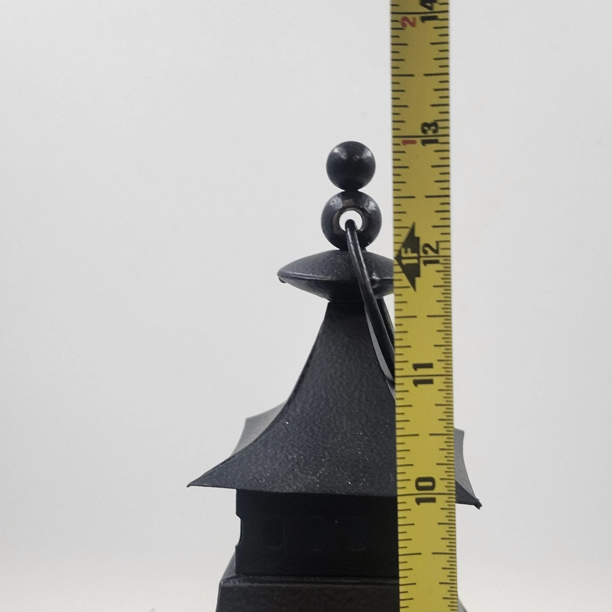 Candle Lantern 13" Black Metal Glass Rustic Farmhouse Hanging Pagoda /Tabletop