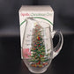 Spode Christmas Tree Santa Holly Clear Glass Ice Lip Pitcher 2½ Qt 10½" Vintage