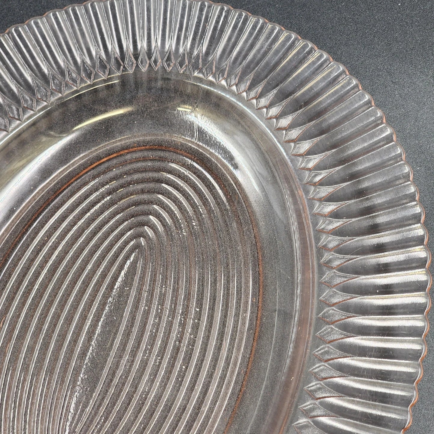 Pink Depression Glass Oval Platter Texture Ring Design Ruffle Edge MacBeth-Evans