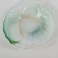 Akro Agate Green White Slag Glass Sea Shell Trinket Dish Scalloped Edge 4" Vtg