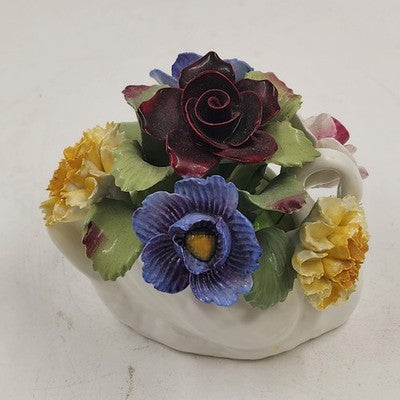 Aynsley Bone China Flower Bouquet Swan Base Figurine England Vintage