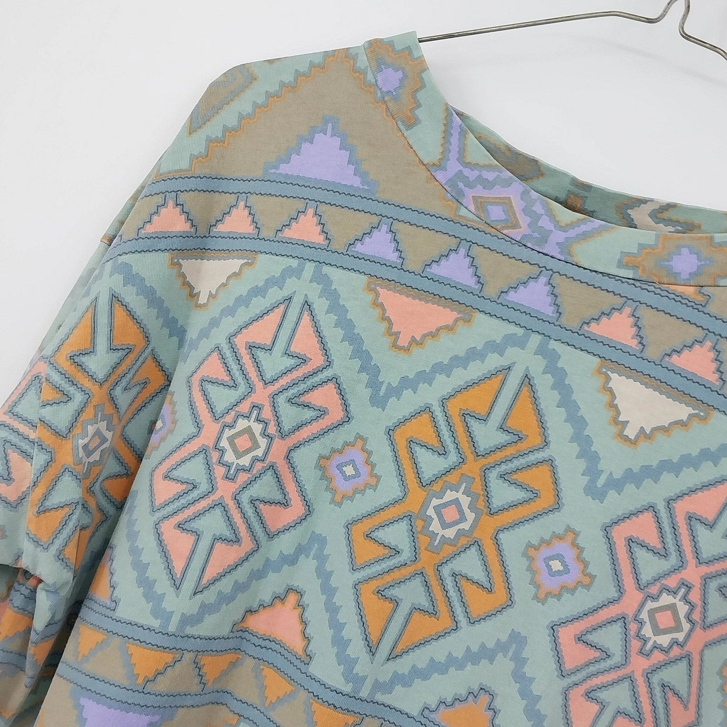 Vintage Chicos Design Aztec Geometric Shirt Womens Green Cotton
