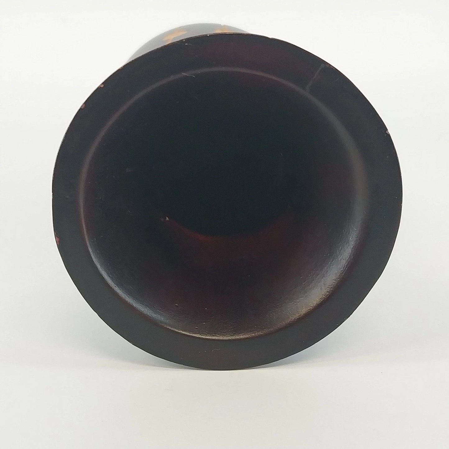 Turned Wood Vase Inset Botanical Floral Pattern Dark Brown 8" Vintage