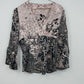Women's Floral Blouse Black White Layered V Neck Long Sleeve Top Small