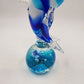 Art Glass Dolphin Figurine Leaping Over Cobalt Blue Ball 7" Paperweight