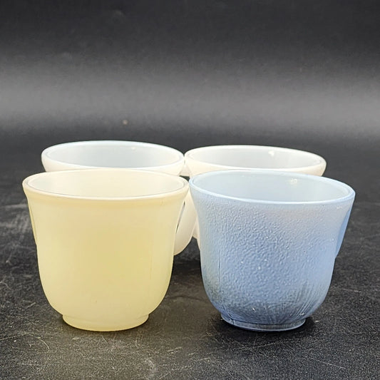 4 Little Hostess Demitasse Cups Hazel Atlas Colored Milk Glass Vintage 2.5"w