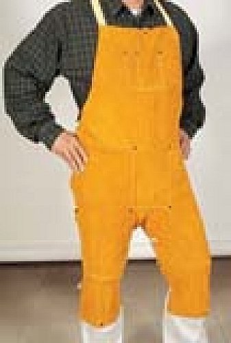 Welding Leather Split Leg Bib Apron 42" Golden Brown Heat Resist