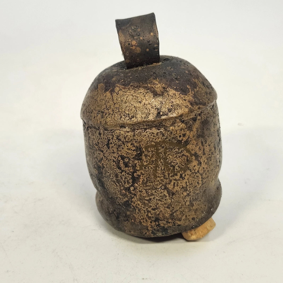 Rustic Metal Cow Bell Wooden Clapper Small Primitive Farmhouse 3" x 2" Vintage