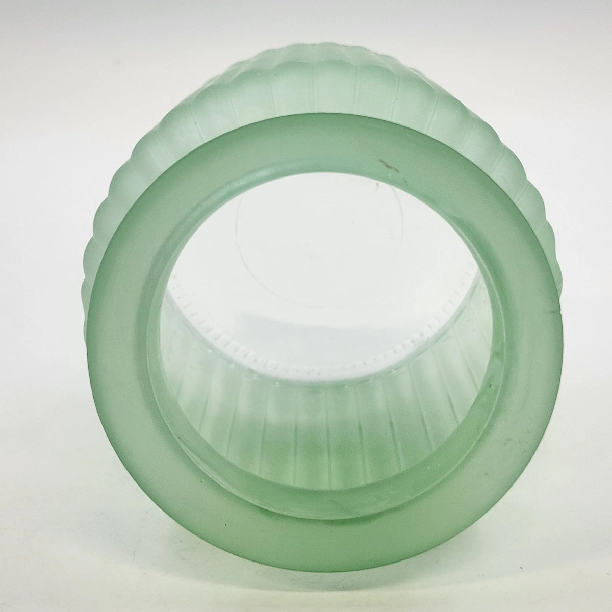 Frosted Glass Sage Green Vase 5.75" Textured Ribbed & Wide Flared Rim Vintage