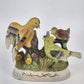 Lefton Ceramic Bird Family Figurine Yellow Green & Baby Bird on Log 7" Taiwan