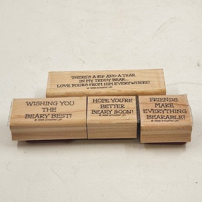 4 Wood Rubber Stamps Moral Support & Bear Theme by Stampin' Up! 1999