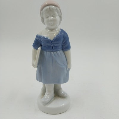 Gerold Porzellan Bavaria School Girl Figurine Blue Dress 6.5" Germany