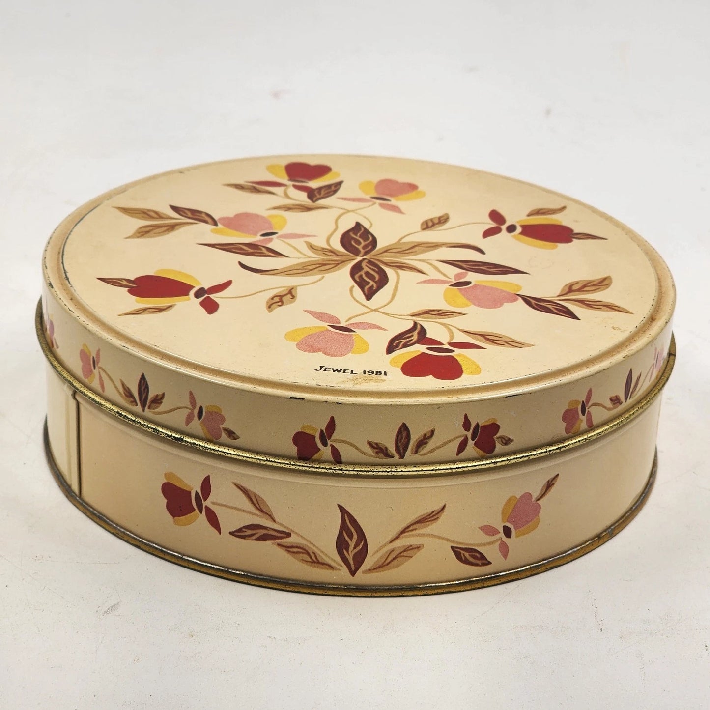 Autumn Leaf Round Fruitcake Tin 7" x 2" Deep Hall China Jewel Tea Collectible