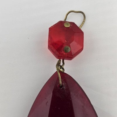 Ruby Red Faceted Teardrop & Button Crystal Prisms Hanging Chandelier Parts 2"
