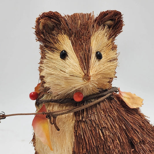 Seated Straw Fox Figurine Large Tail Rustic Natural Decor Fall Woodland 7.5"
