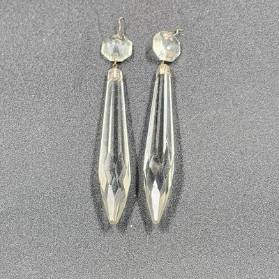 2 Icicle Spear Crystal Faceted Glass Prisms 3.4" w Octagon Accent Wire Connector