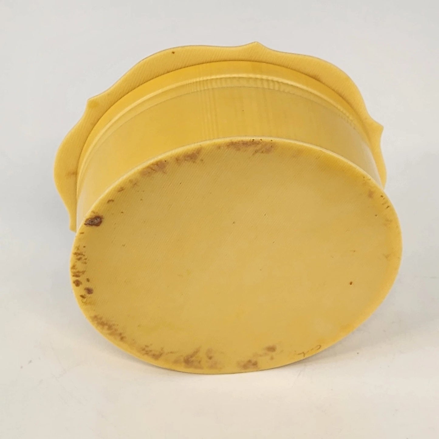 Bakelite Plastic Yellow Powder Jar Round Vanity Box Trinket Celluloid Style Vtg