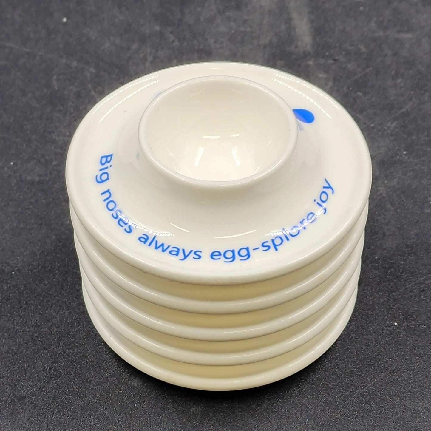 5 Cinf Ceramic Boiled Egg Holders Stackable White Egg Cups with Blue Face Design