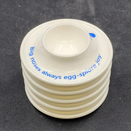 5 Cinf Ceramic Boiled Egg Holders Stackable White Egg Cups with Blue Face Design