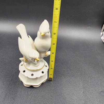 Bavaria White Porcelain Two Birds on Branch Figure by Gerold Co Tettau Gold Trim