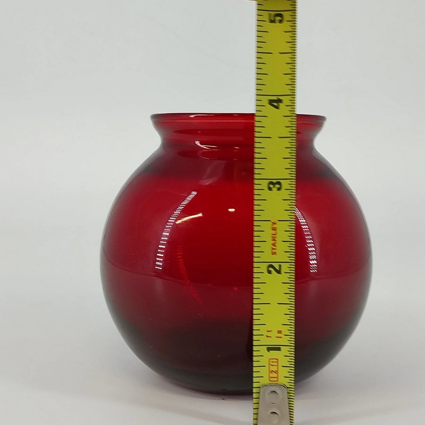 Anchor Hocking Royal Ruby Red Ivy Ball Vase 4" Round Solid Glass Decor Vtg USA