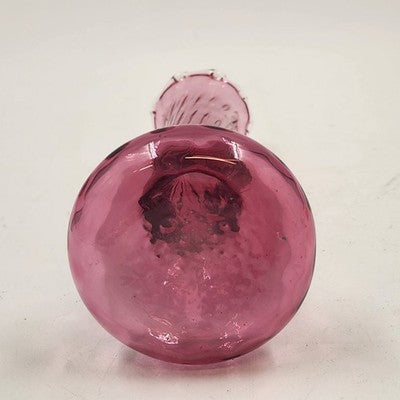 Pilgrim Cranberry Glass Bud Vase 7" Swirled Neck Ruffled Rim Hand Blown