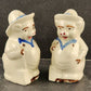 Smiley Farmer Pig Salt Pepper Shakers 1940's Shawnee Ceramic 3.5"h Vintage