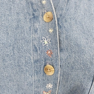 Christopher & Banks Denim Shirt Jacket Size Large Embroidered Long Sleeve Casual