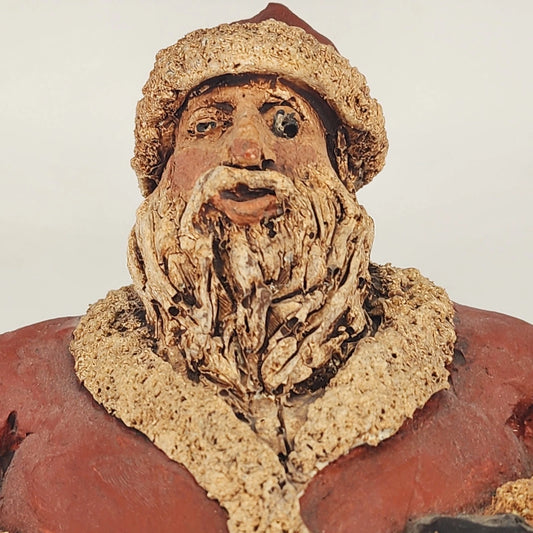 Studio Pottery Santa Claus Figurine Hand Sculpted Round Distressed Christmas 5"