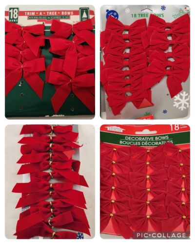 Red Velvet Bow Christmas Tree Decoration 54 Felt Vintage 4.5" 3" Flocked Wired