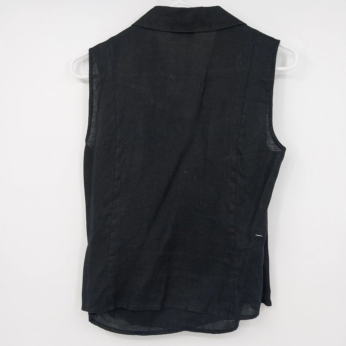 David N Women's Black 100% Linen Sleeveless Wrap Blouse Collared V-Neck Top M