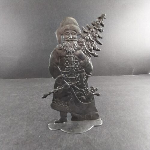 Wilhelm Schweizer Pewter Santa Claus Holds a Tree Signed Labeled Germany 2.25"L