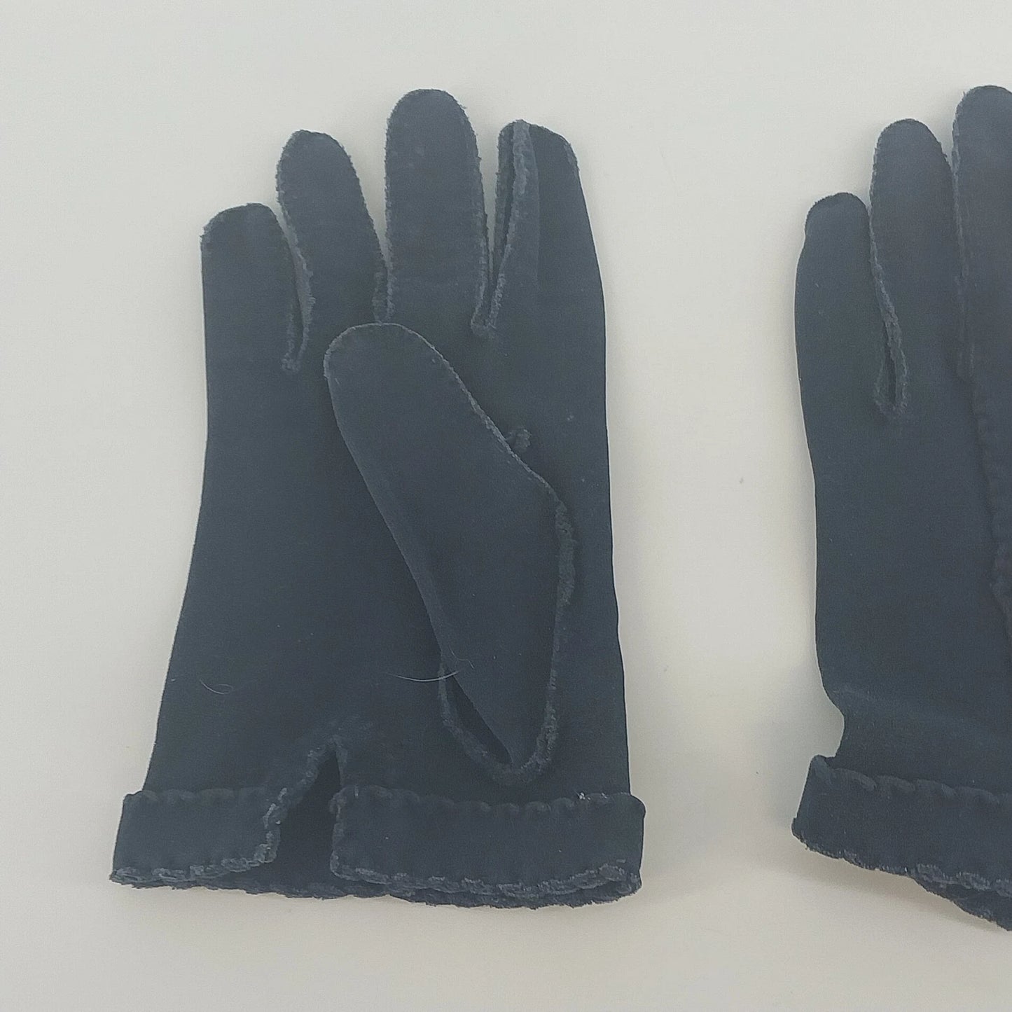 Women's Navy Blue Cotton Blend Gloves Scalloped Cuffs Dress Formal One Size Vtg