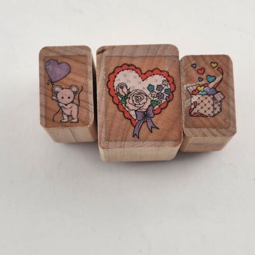 12 Wood and Acrylic Mounted Rubberized Stamps Positive Feelings Vintage