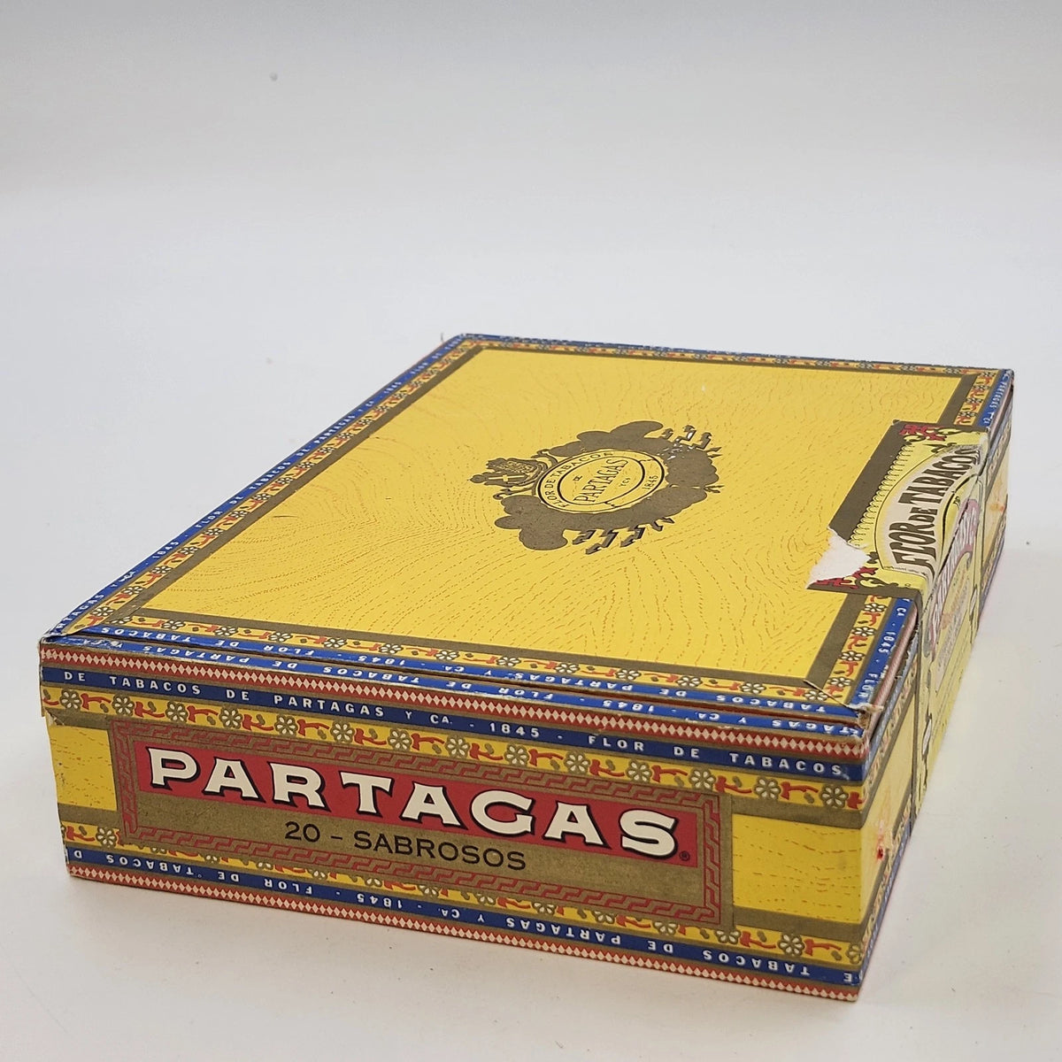 Partagas Flor de Tabacos 1845 Sabrosos 20 Empty Wooden Cigar Box Vintage