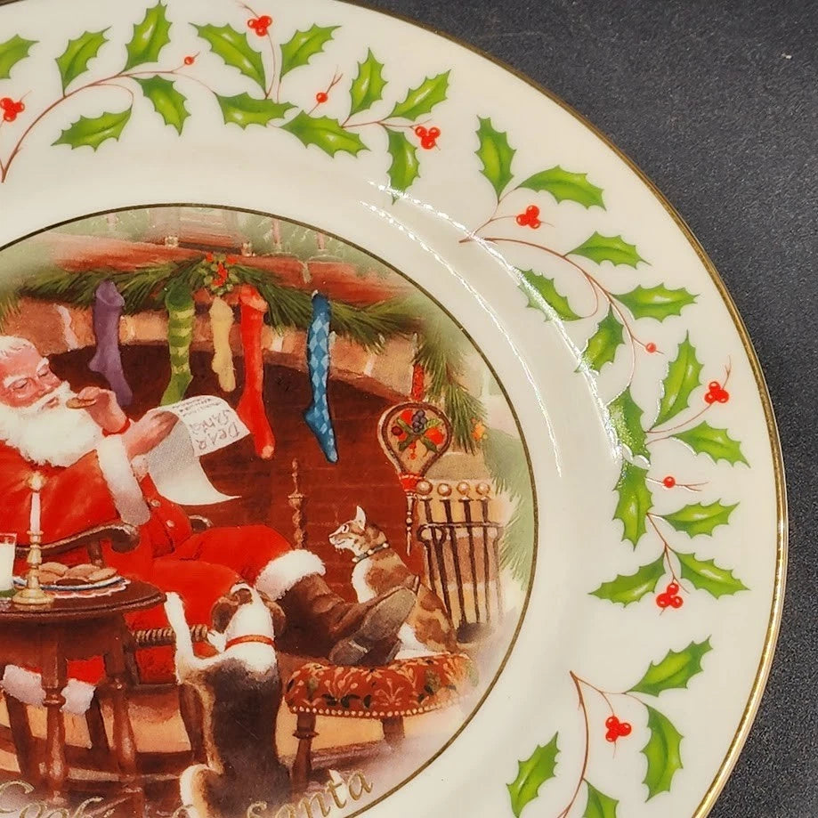 Lenox Holiday Cookie Plate Christmas Cookies for Santa Holly Berry Gold Rim 9.5"