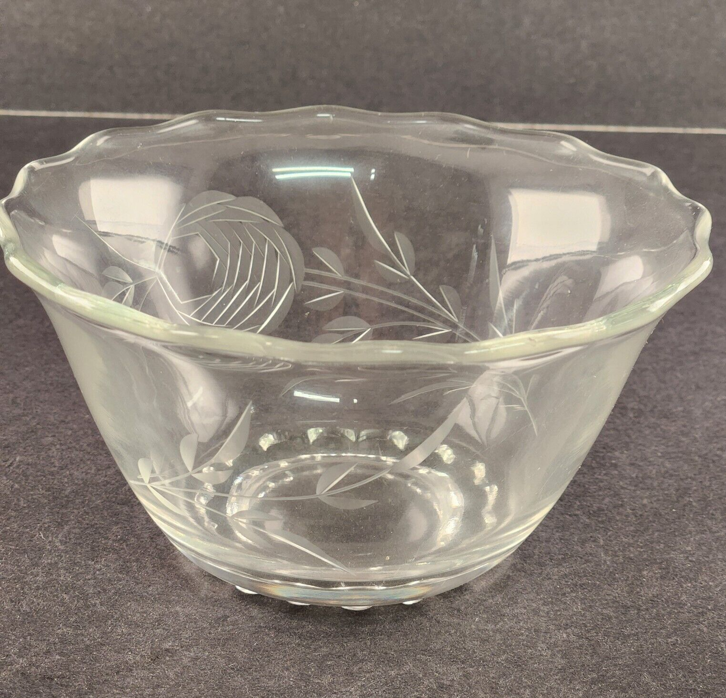 American Cut Elegant Glass Rose Cabbage Mayonnaise Bowl Liner Clear Vintage