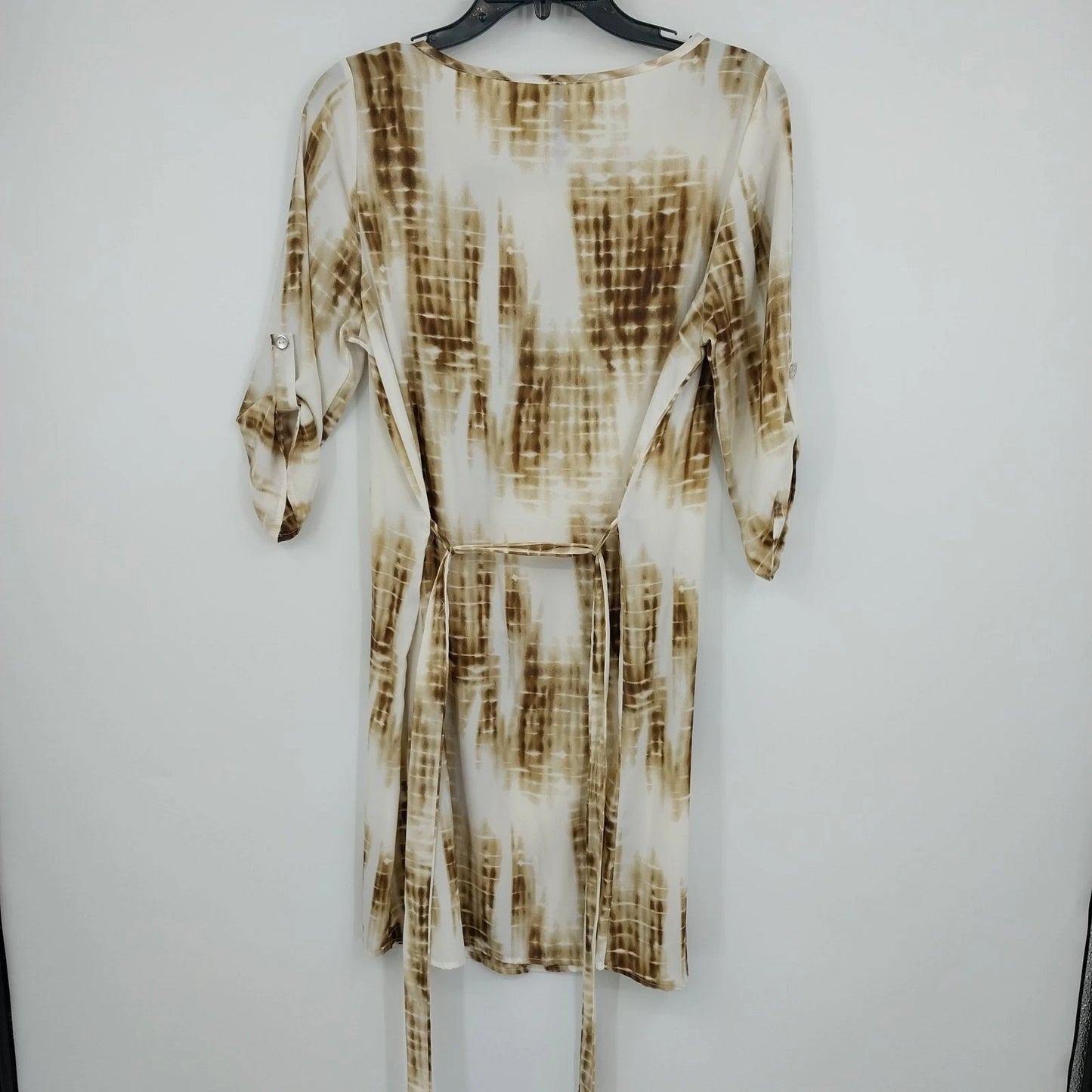 CL♡22 Tie Dye Dress Gold White Roll-Tab Sleeve Waist Tie Women's Large