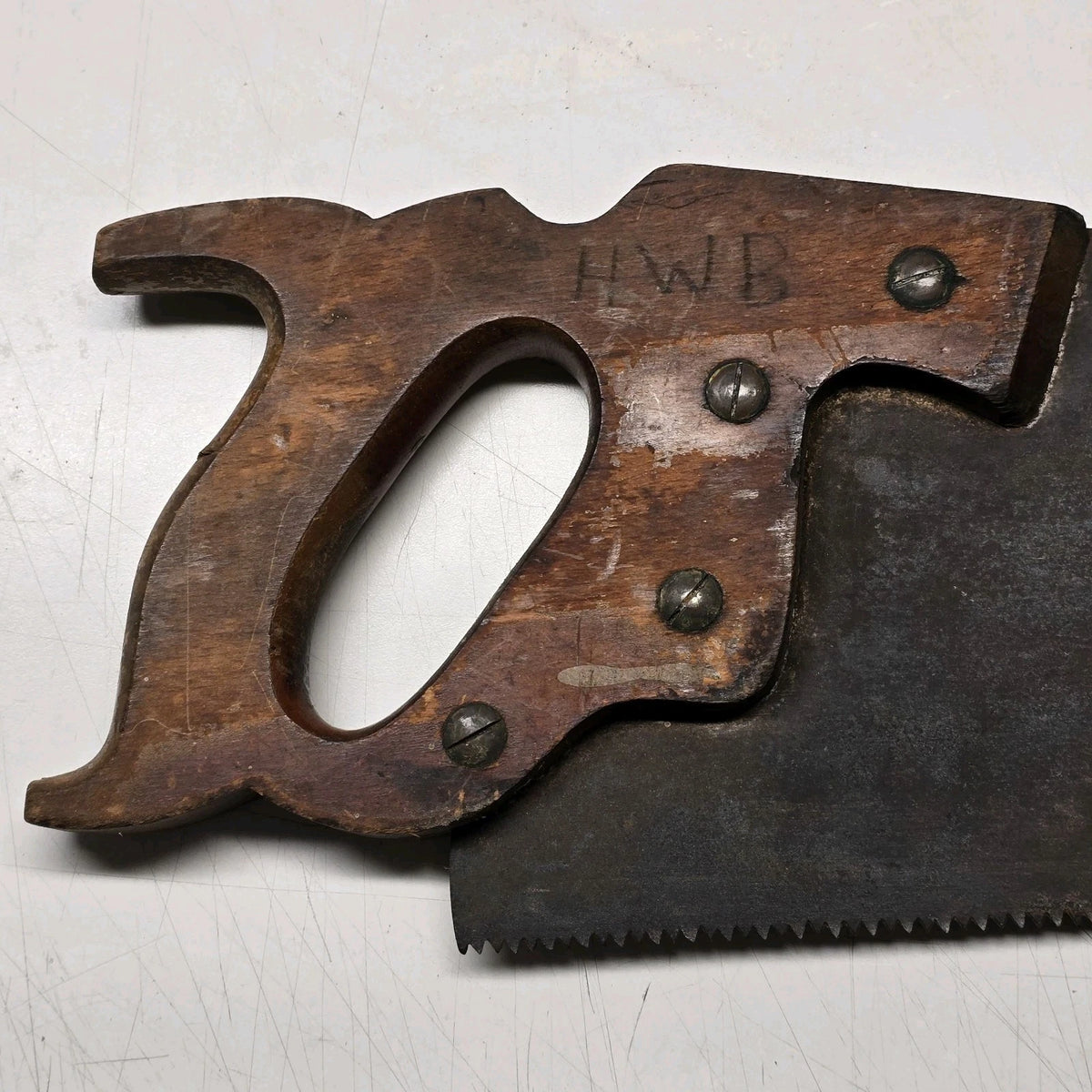 Warranted Superior 26" Crosscut Hand Saw Wheat Carved Wood Handle Vintage